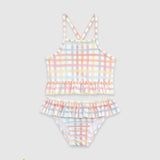 UV Korumalı Fırfırlı Kız Çocuk Bikini Takımı Rainbow Gingham Sand Mother