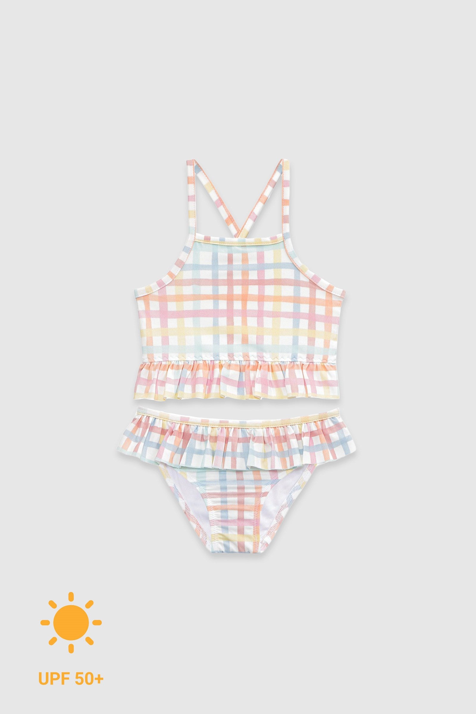 UV Korumalı Fırfırlı Kız Çocuk Bikini Takımı Rainbow Gingham Sand Mother