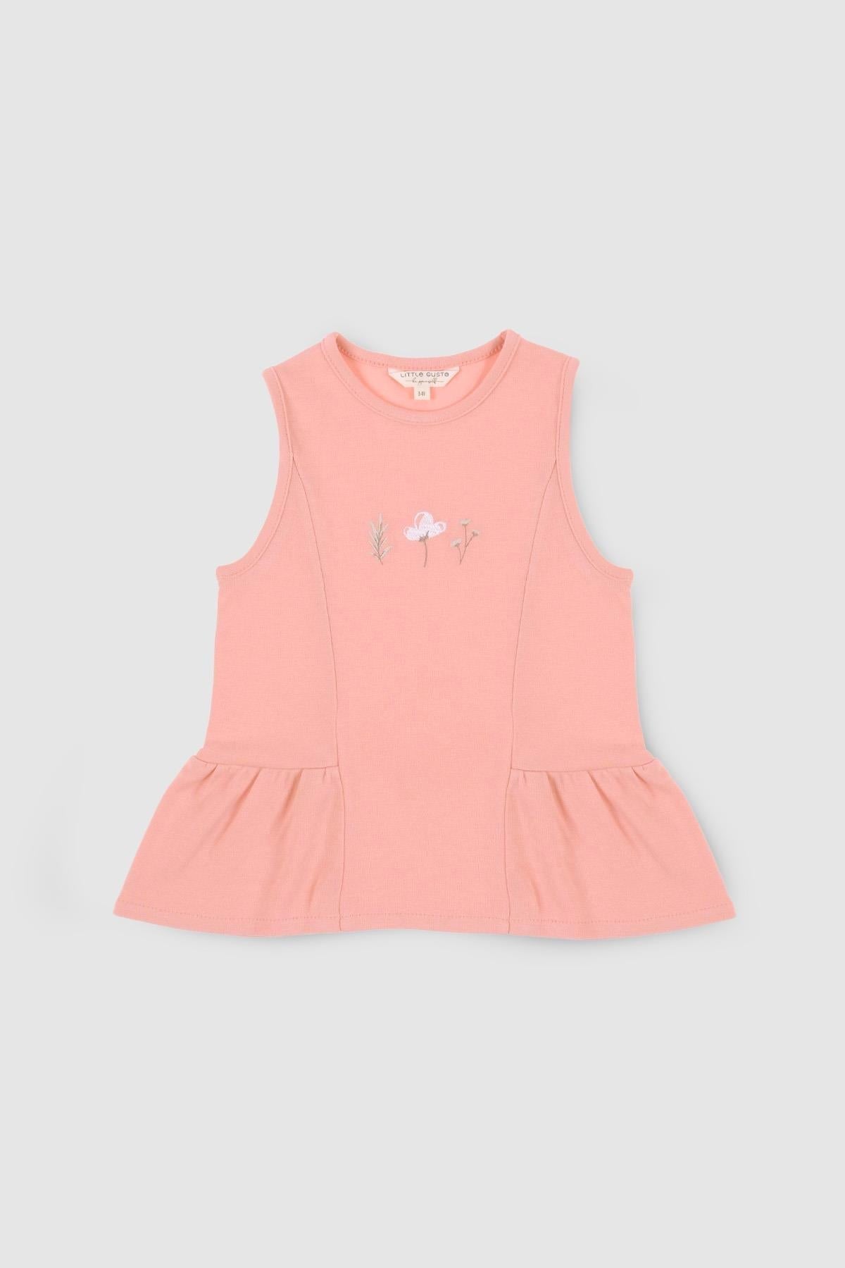 Bambu Çiçek Nakışlı Çocuk Bluz Pembe