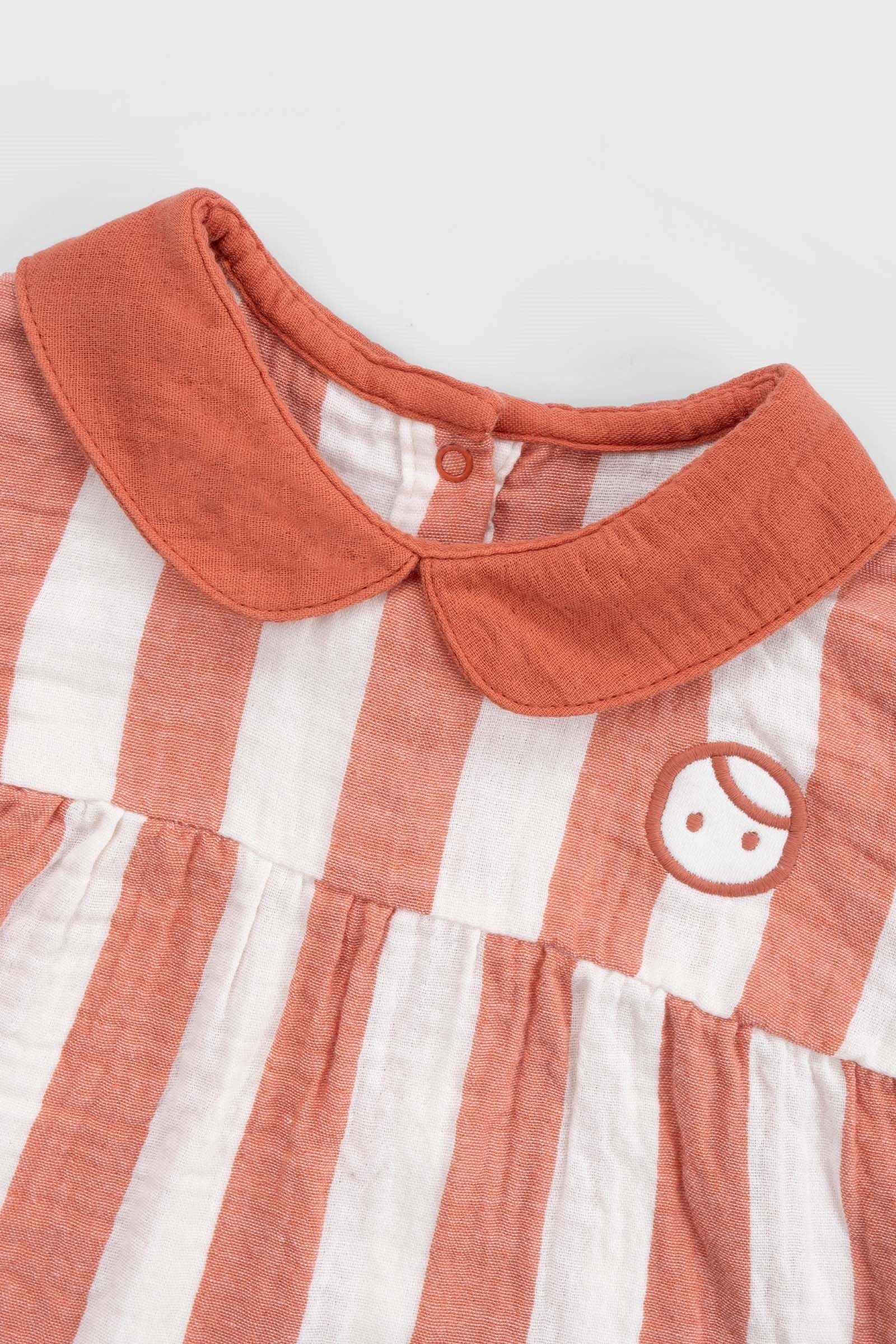 Organik Pamuk Müslin Bebe Yakalı Tulum Turuncu Çizgili Tulum Little Gusto