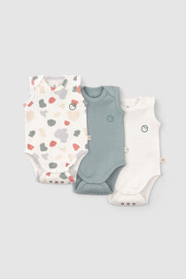 3' lü Çıtçıtlı Atlet Organik Pamuk Body Seti Animal Desenli - Little Gusto - Bebek Zıbın ve Body
