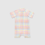 UV Korumalı Bebek Tek Parça Alttan Çıtçıtlı Ön Fermuarlı Mayo Rainbow Gingham Mayo Sand Mother