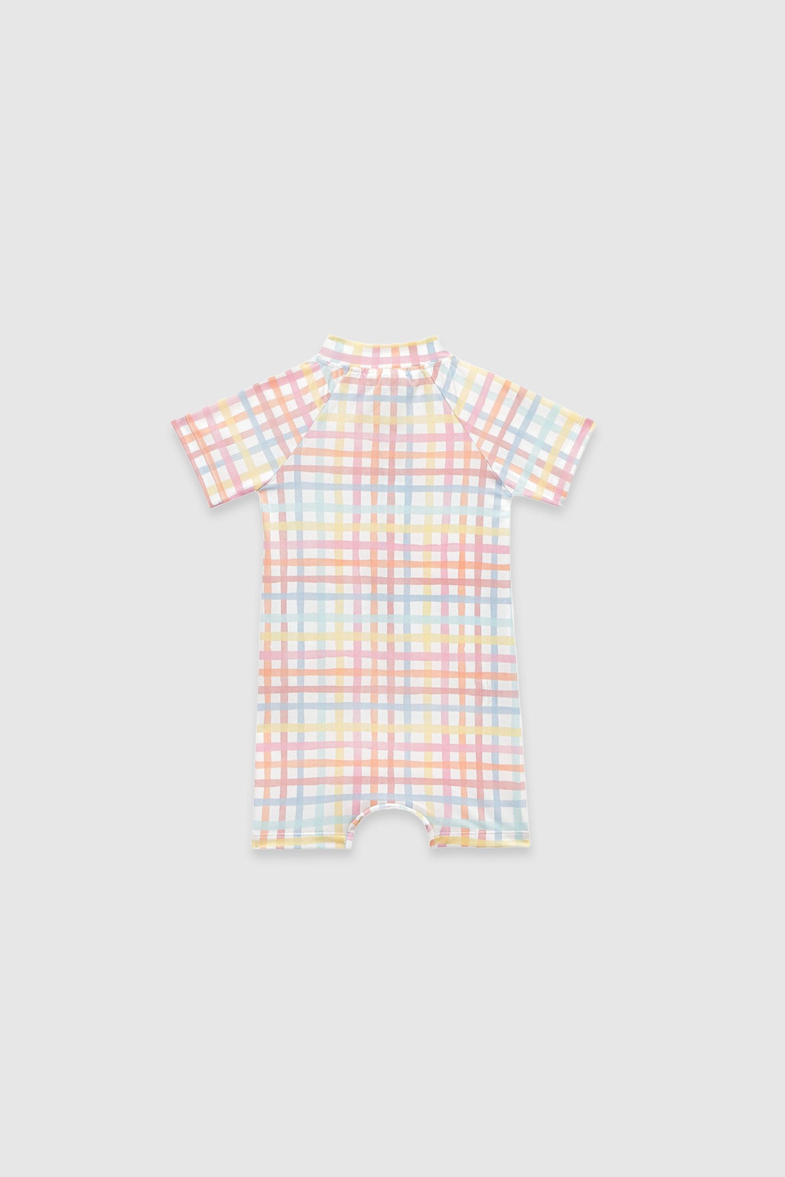UV Korumalı Bebek Tek Parça Alttan Çıtçıtlı Ön Fermuarlı Mayo Rainbow Gingham Mayo Sand Mother