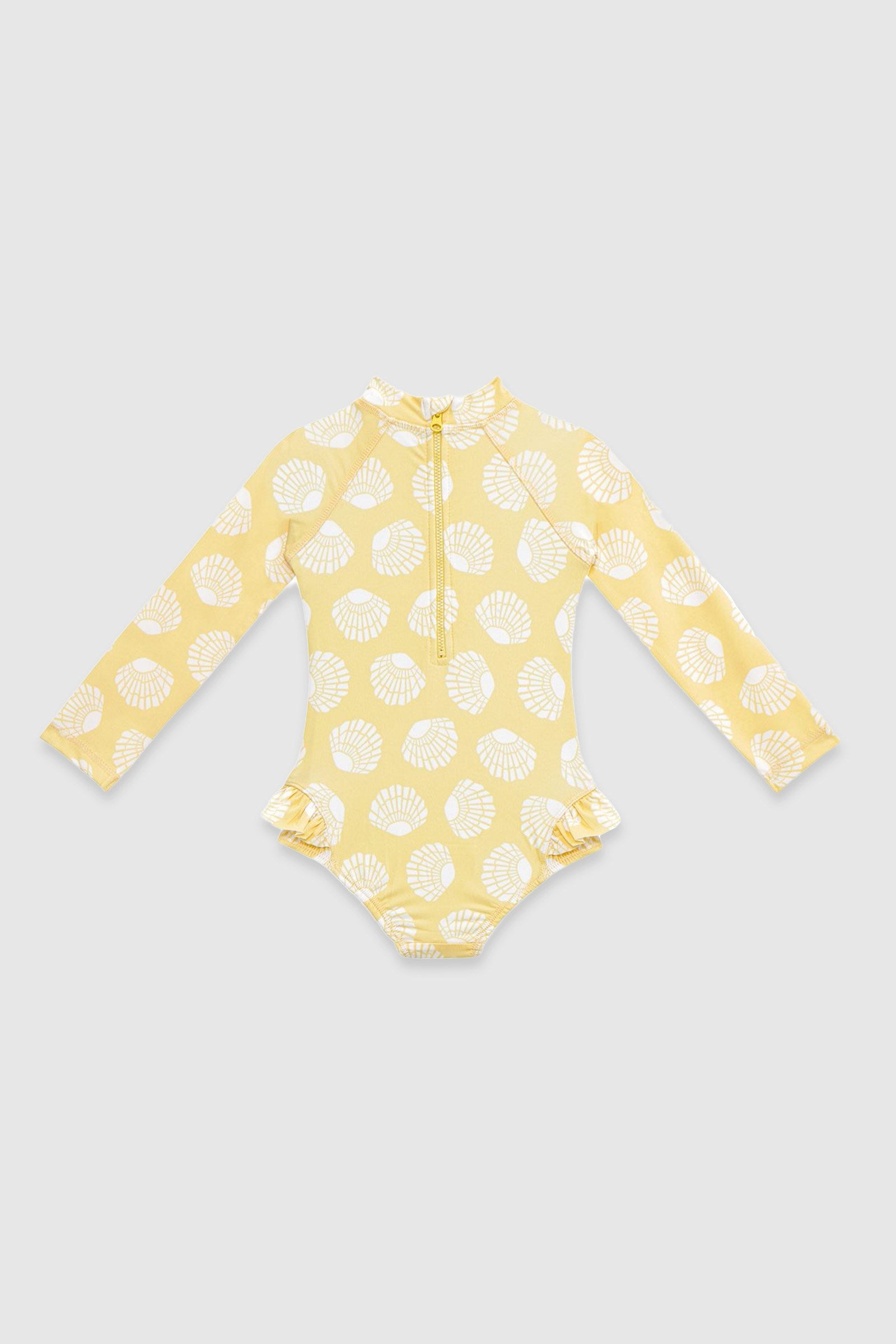 UV Korumalı Uzun Kollu Tek Parça Kız Çocuk Mayo Sunny Shells Mayo Sand Mother