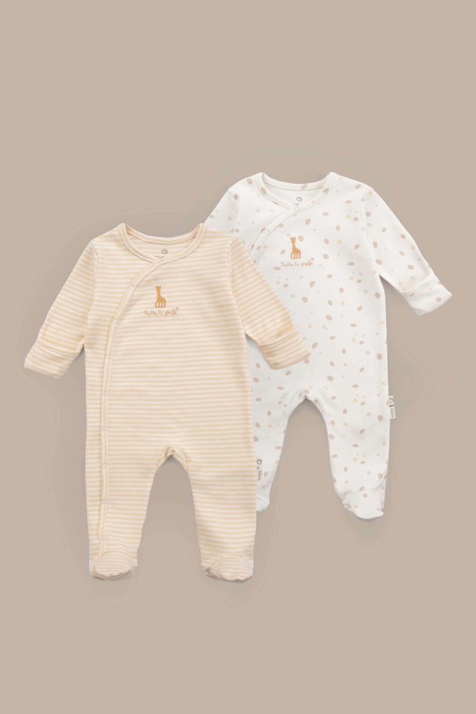 Sophie la girafe 2'li Organik Pamuk Sarı Ekru Tulum Seti