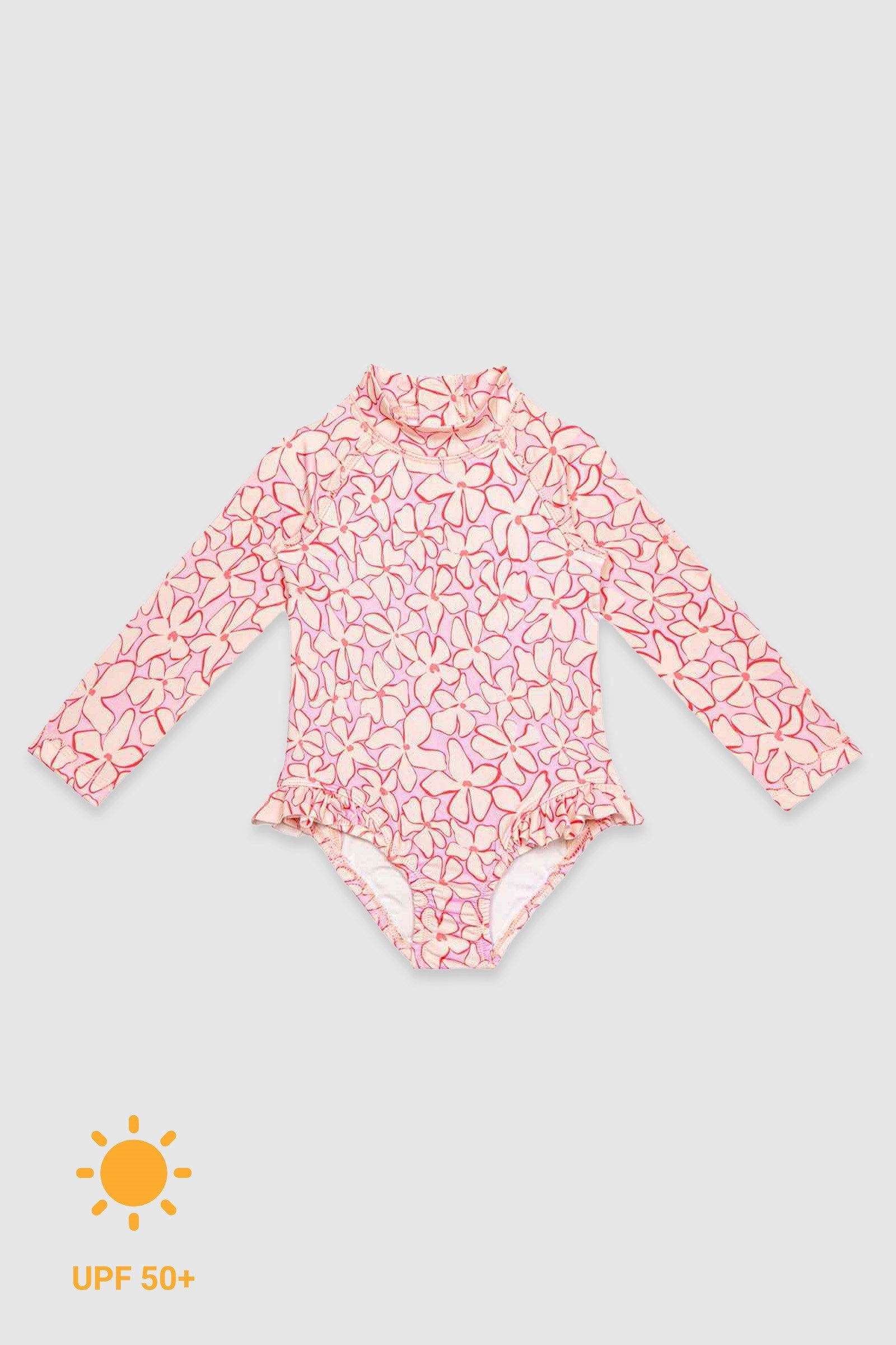 UV Korumalı Uzun Kollu Tek Parça Kız Bebek Mayo Lilac Blossom Mayo Sand Mother