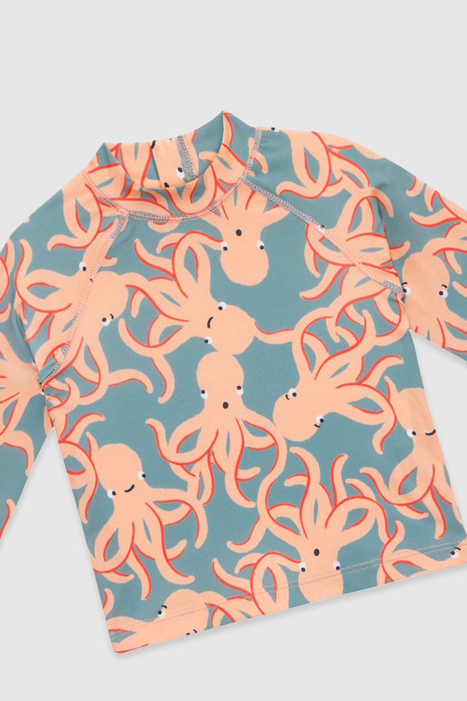 UV Korumalı Uzun Kollu Erkek Bebek Üst Mayo Octopus Mayo Sand Mother