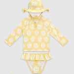 UV Korumalı Uzun Kollu Şapkalı Kız Bebek Mayo Seti Sunny Shells Mayo Sand Mother