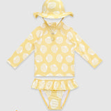 UV Korumalı Uzun Kollu Şapkalı Kız Bebek Mayo Seti Sunny Shells Mayo Sand Mother