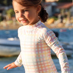 UV Korumalı Uzun Kollu Tek Parça Kız Çocuk Mayo Rainbow Gingham Mayo Sand Mother