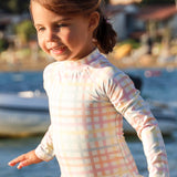 UV Korumalı Uzun Kollu Tek Parça Kız Çocuk Mayo Rainbow Gingham Mayo Sand Mother