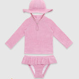 UV Korumalı Uzun Kollu Dokulu Şapkalı Kız Bebek Mayo Seti Pink Frosting Mayo Sand Mother
