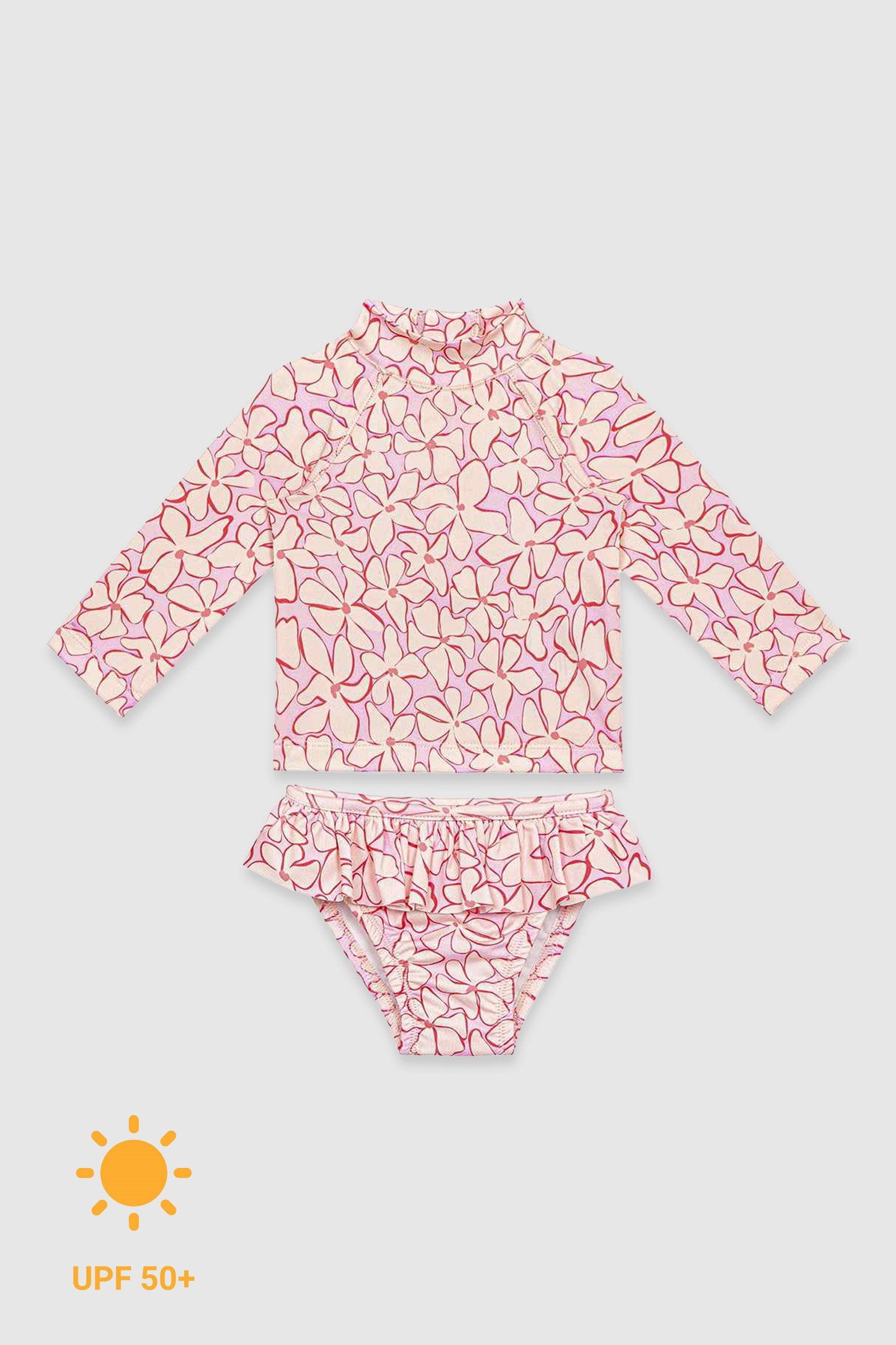 UV Korumalı Uzun Kollu Kız Bebek 2 Parça Mayo Seti Lilac Blossom Mayo Sand Mother