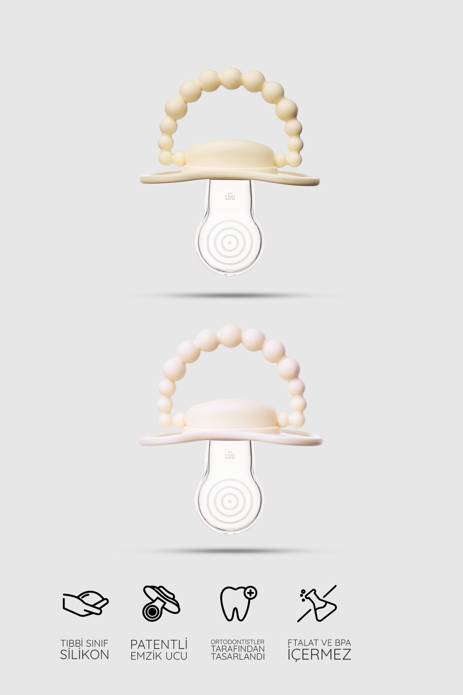 LUU Kids Positioning Ortodontik Medikal Silikon Emzik 2'li Set –  Creamy Lemon & American Cream