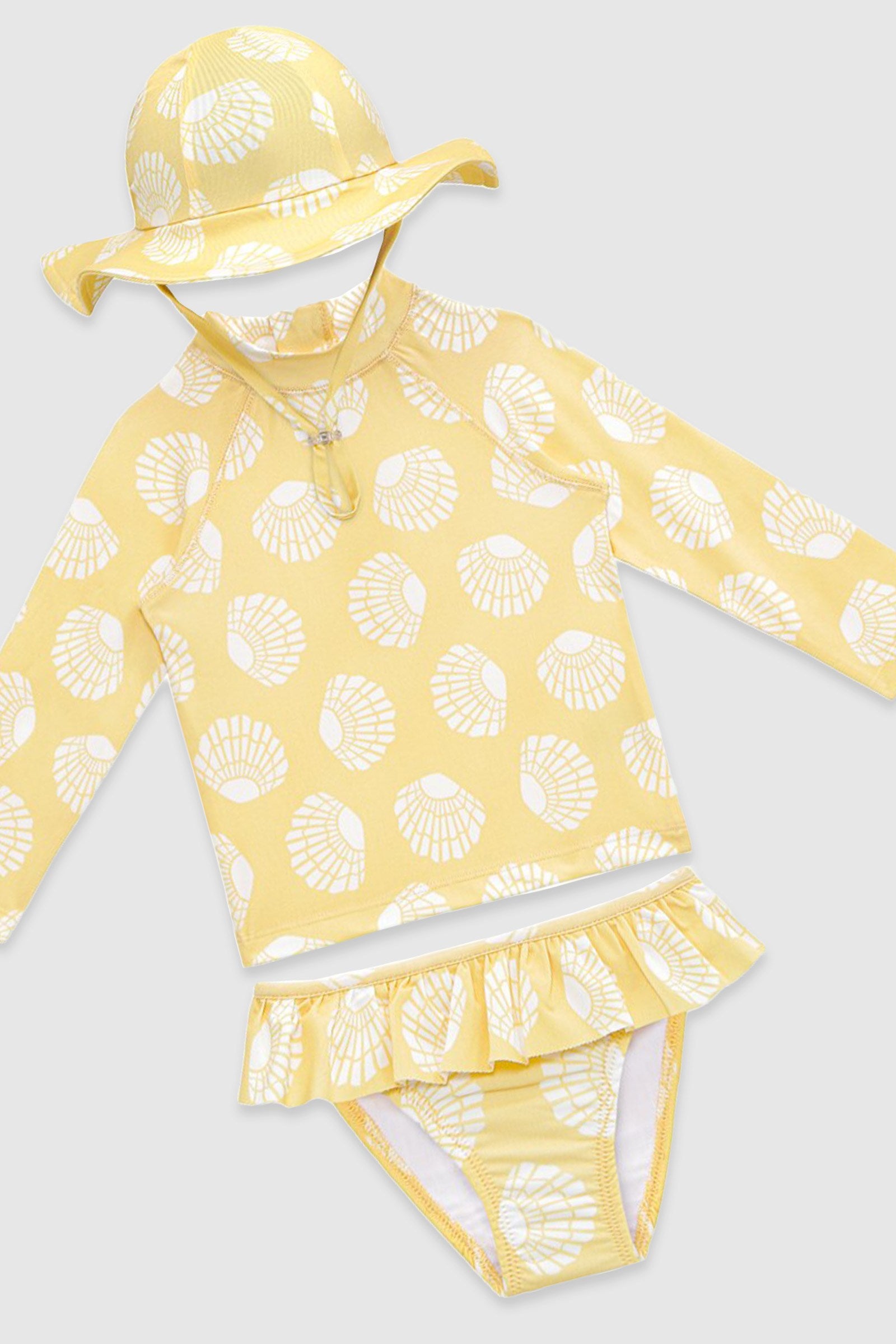 UV Korumalı Uzun Kollu Şapkalı Kız Bebek Mayo Seti Sunny Shells Mayo Sand Mother