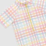 UV Korumalı Bebek Tek Parça Alttan Çıtçıtlı Ön Fermuarlı Mayo Rainbow Gingham Mayo Sand Mother