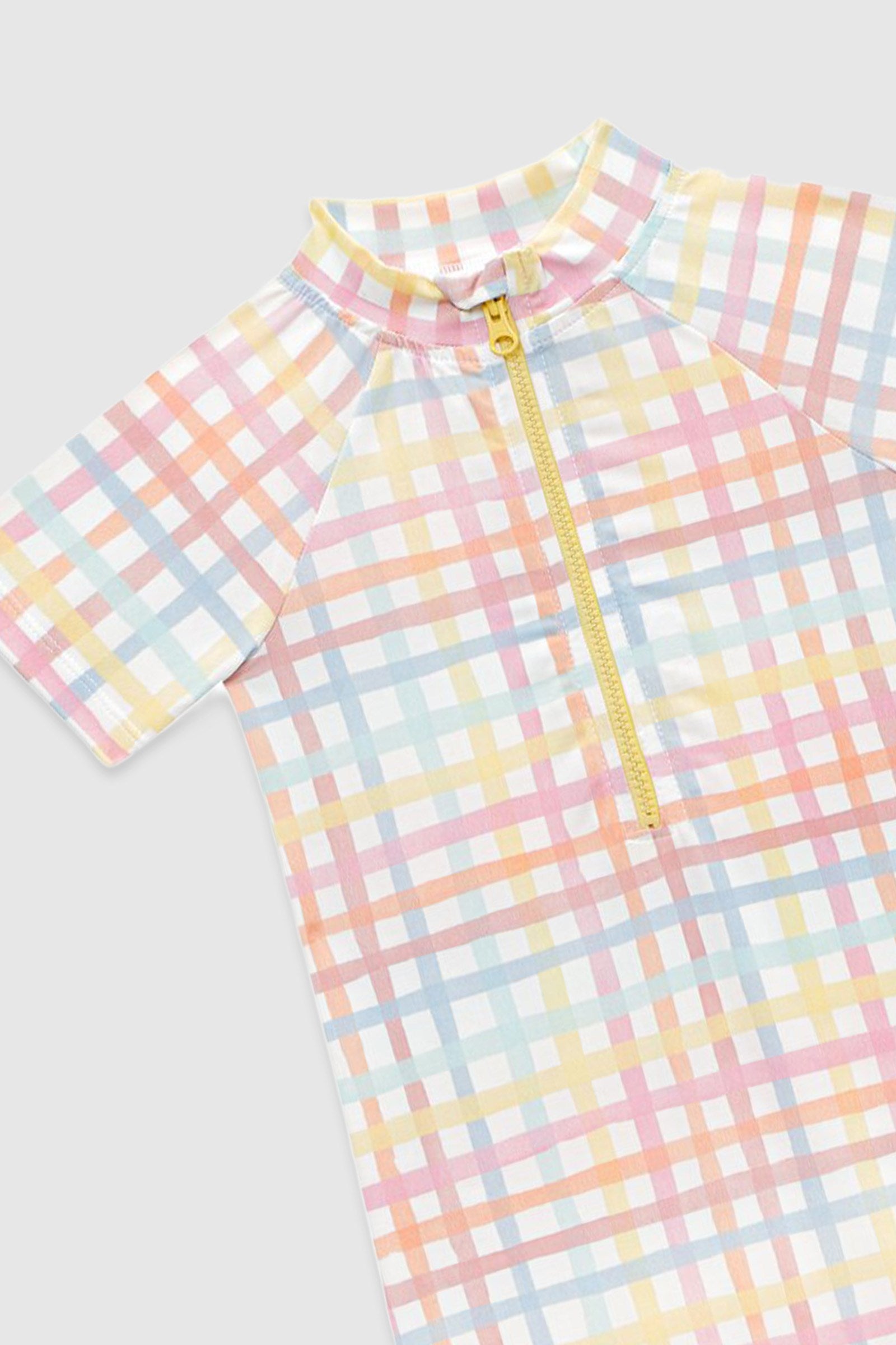 UV Korumalı Bebek Tek Parça Alttan Çıtçıtlı Ön Fermuarlı Mayo Rainbow Gingham Mayo Sand Mother