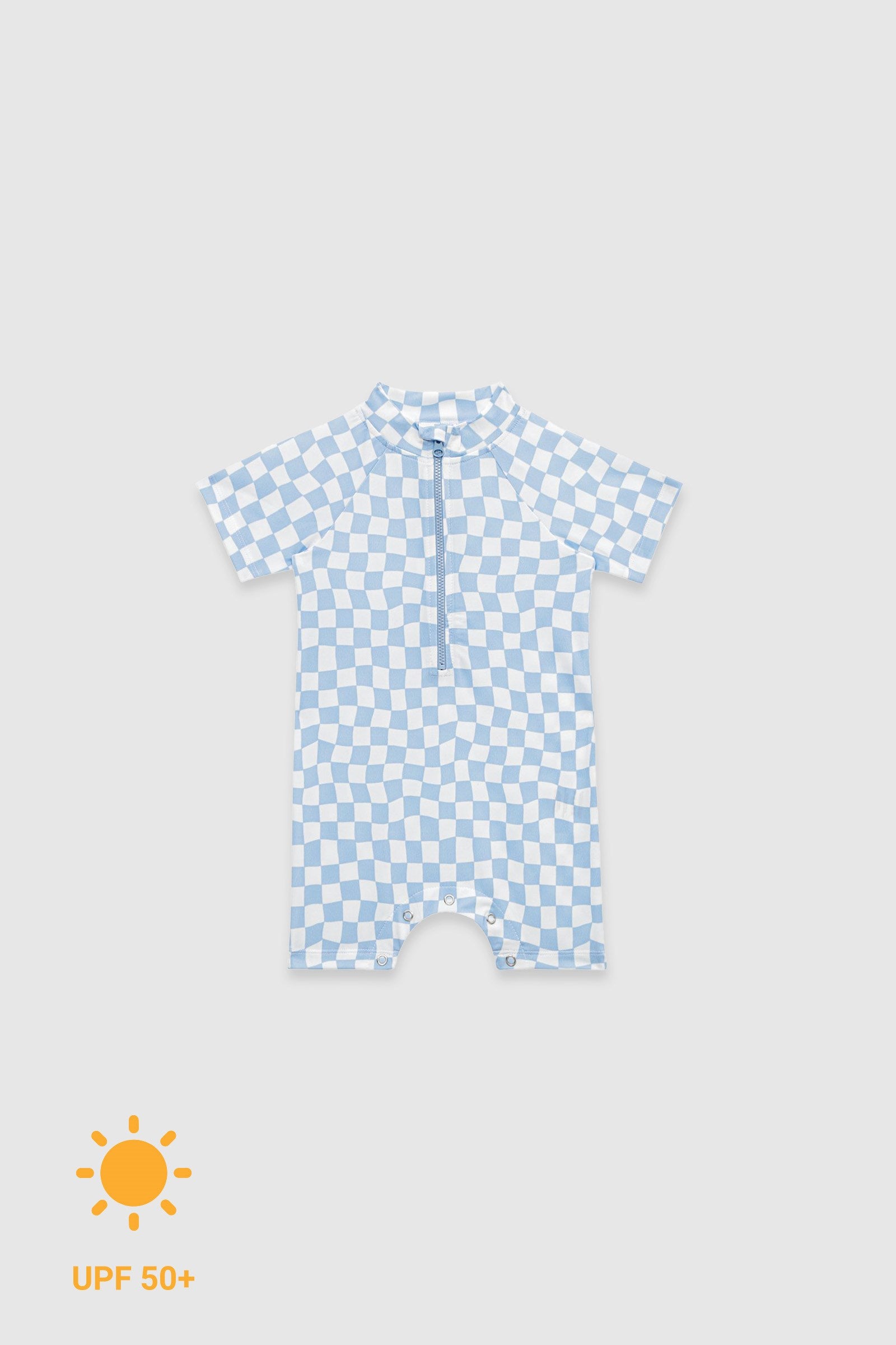 UV Korumalı Bebek Tek Parça Alttan Çıtçıtlı Önü Fermuarlı Mayo Groovy Checker Mayo Sand Mother