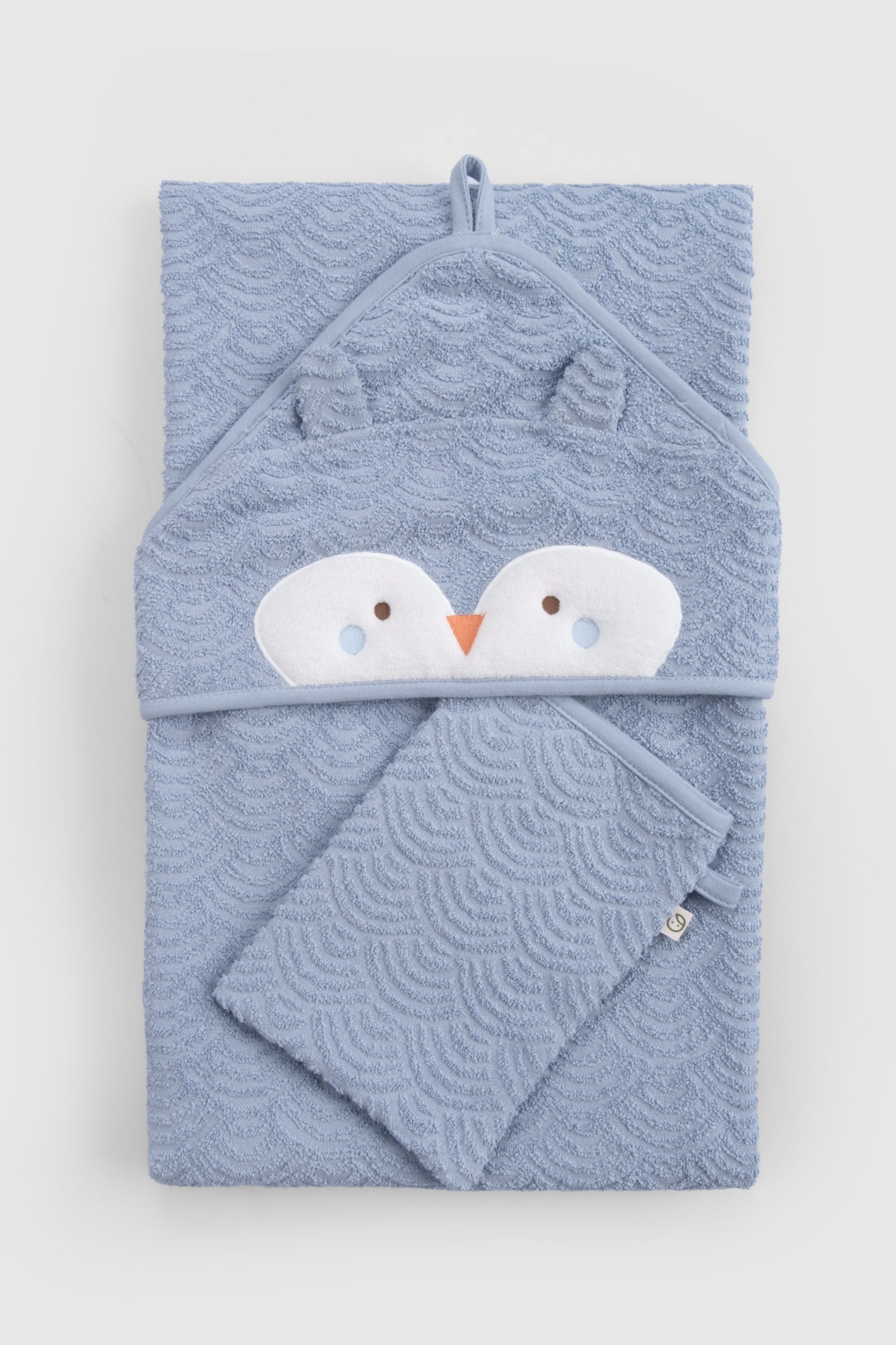 ORGANİK PAMUK MAVİ BAYKUŞ HAVLU KUNDAK SETİ