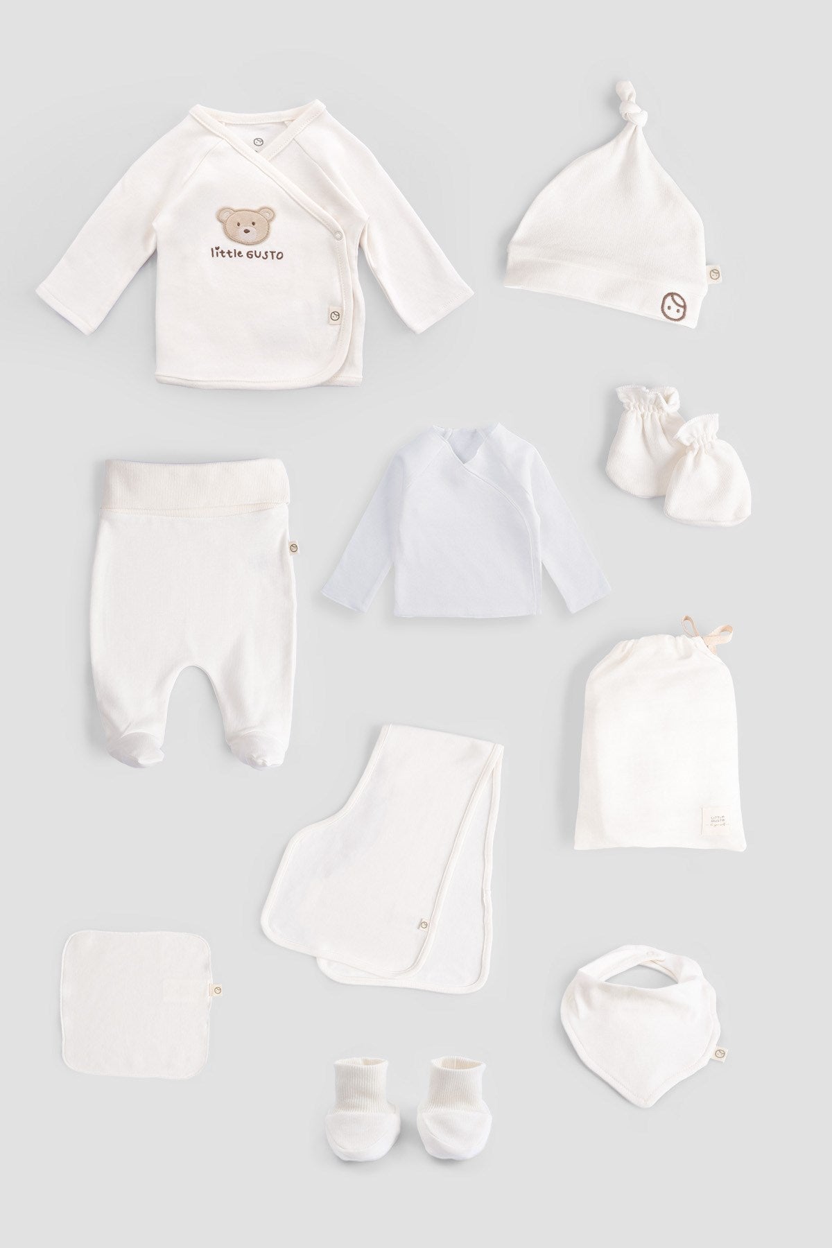 Organik Pamuk 10'lu Ekru Hastane Çıkış Seti