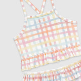 UV Korumalı Fırfırlı Kız Çocuk Bikini Takımı Rainbow Gingham Sand Mother