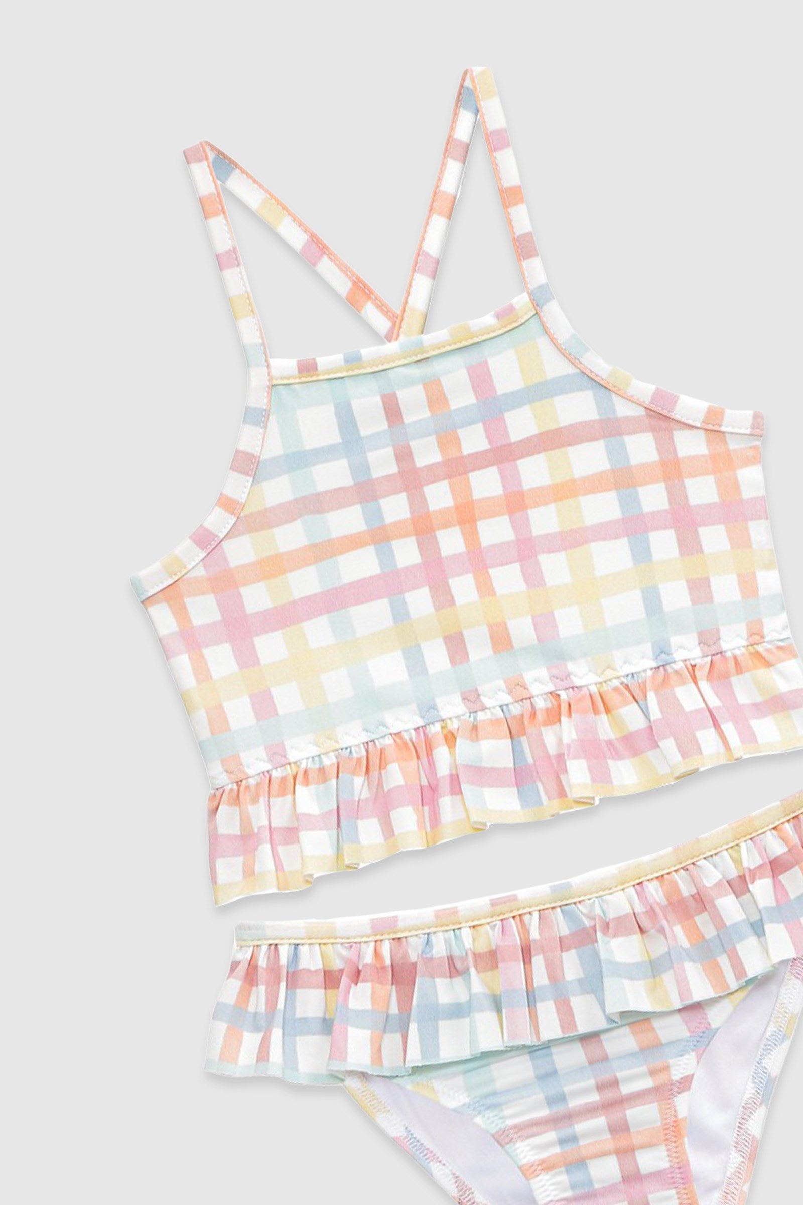 UV Korumalı Fırfırlı Kız Çocuk Bikini Takımı Rainbow Gingham Sand Mother