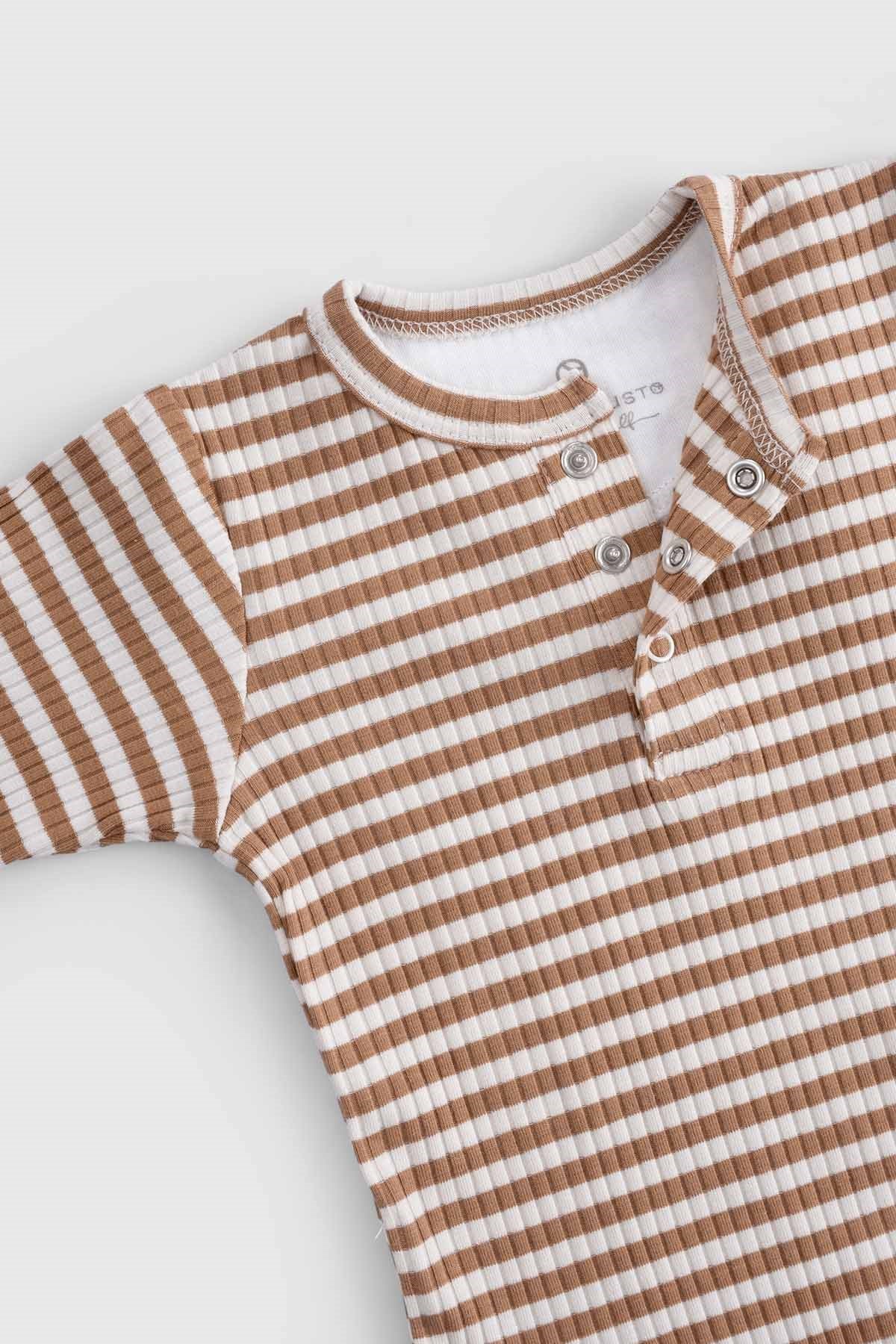 Ayarlanabilir Çıtçıtlı Modal Bebek Body Uzun Kollu Kahverengi Zıbın