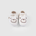 Kapitone Ayıcık Nakışlı Bebek Ekru Patik