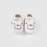 Kapitone Ayıcık Nakışlı Bebek Ekru Patik