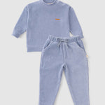 Fitilli Kadife Bebek Eşofman Takımı Mavi