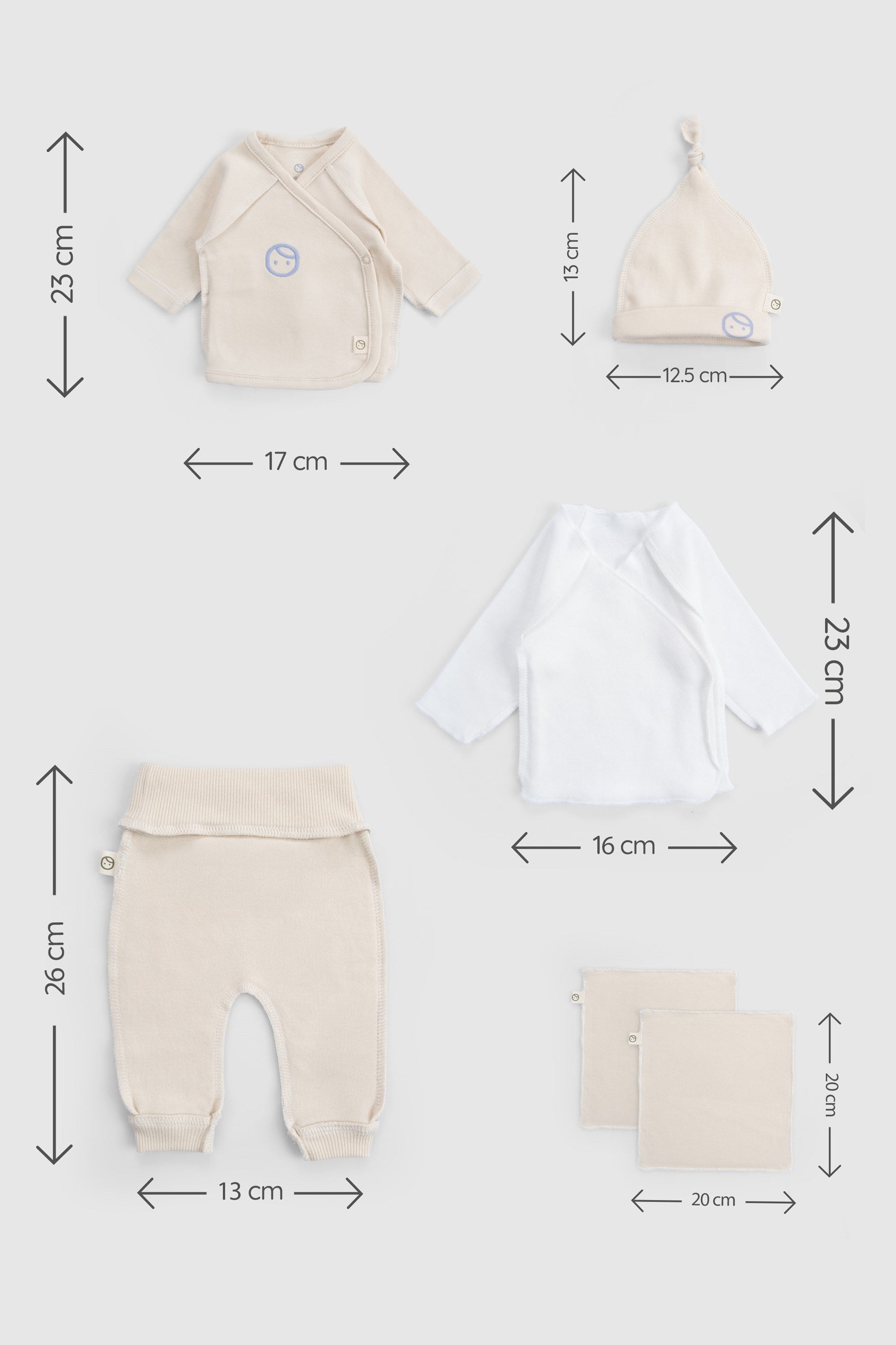 Ters Dikişli Organik Pamuk Ekru 10'lu Prematüre Bebek Seti