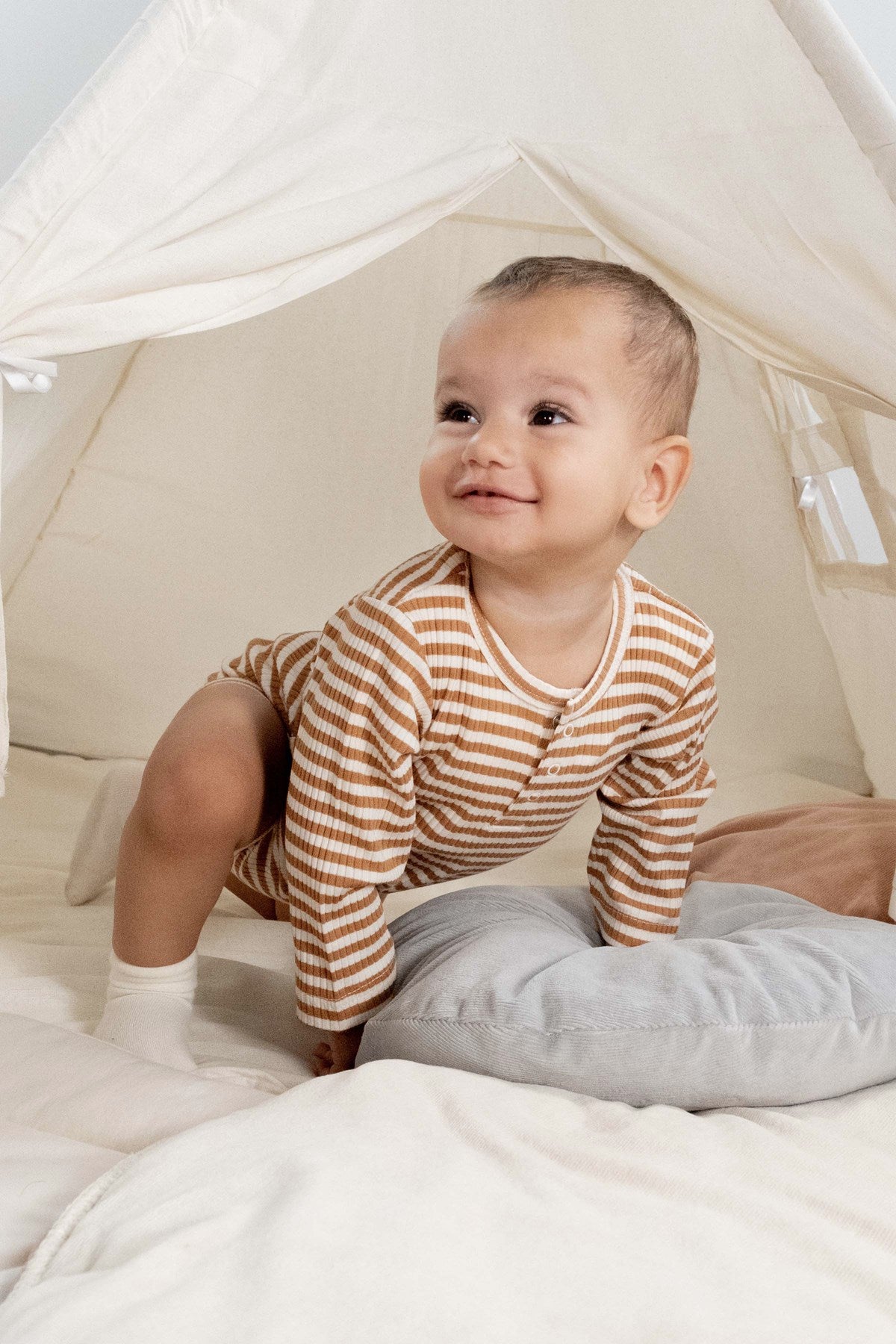 Ayarlanabilir Çıtçıtlı Modal Bebek Body Uzun Kollu Kahverengi Zıbın