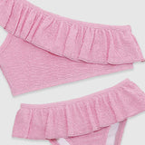 UV Korumalı Fırfırlı Dokulu Tek Omuz Kız Çocuk Bikini Takımı Pink Frosting Sand Mother