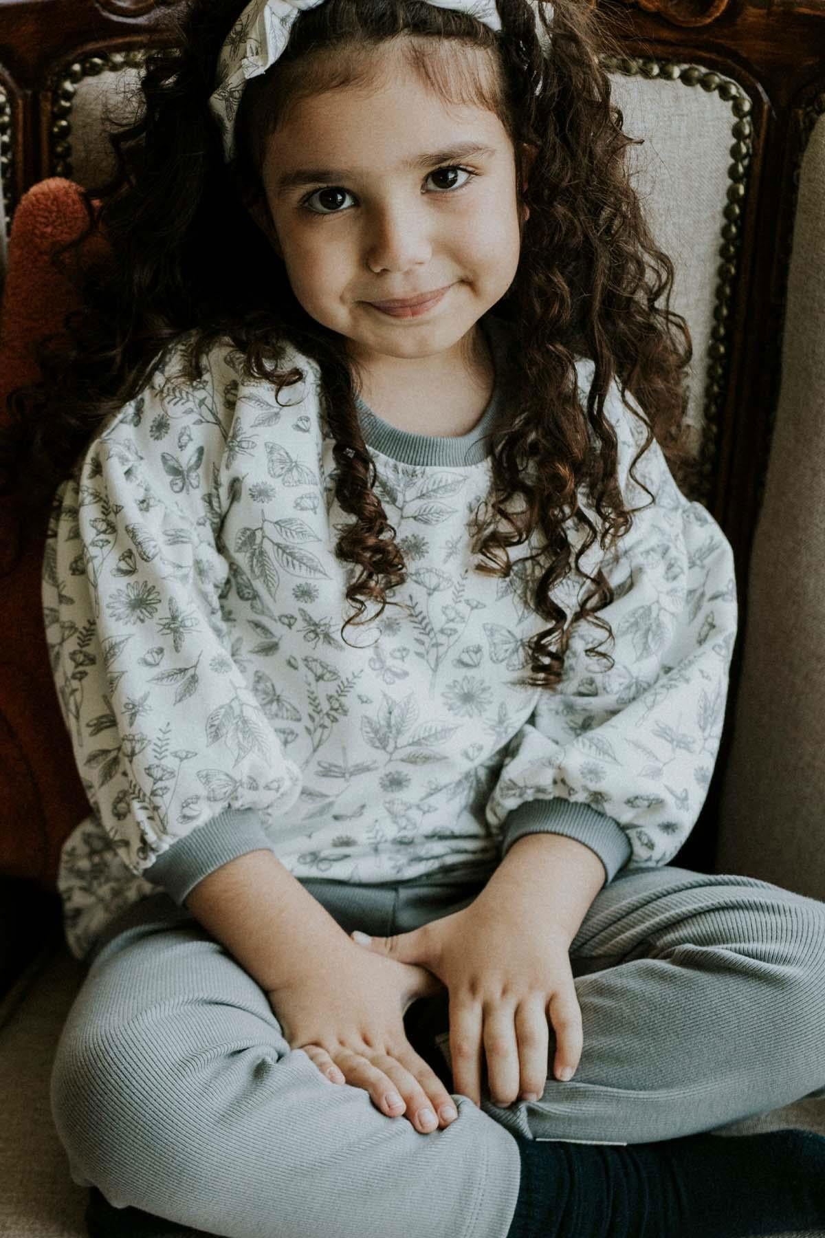 Balon Kollu Sweat Çocuk Orenda Beyaz Organik Pamuk - Little Gusto - Çocuk Sweat