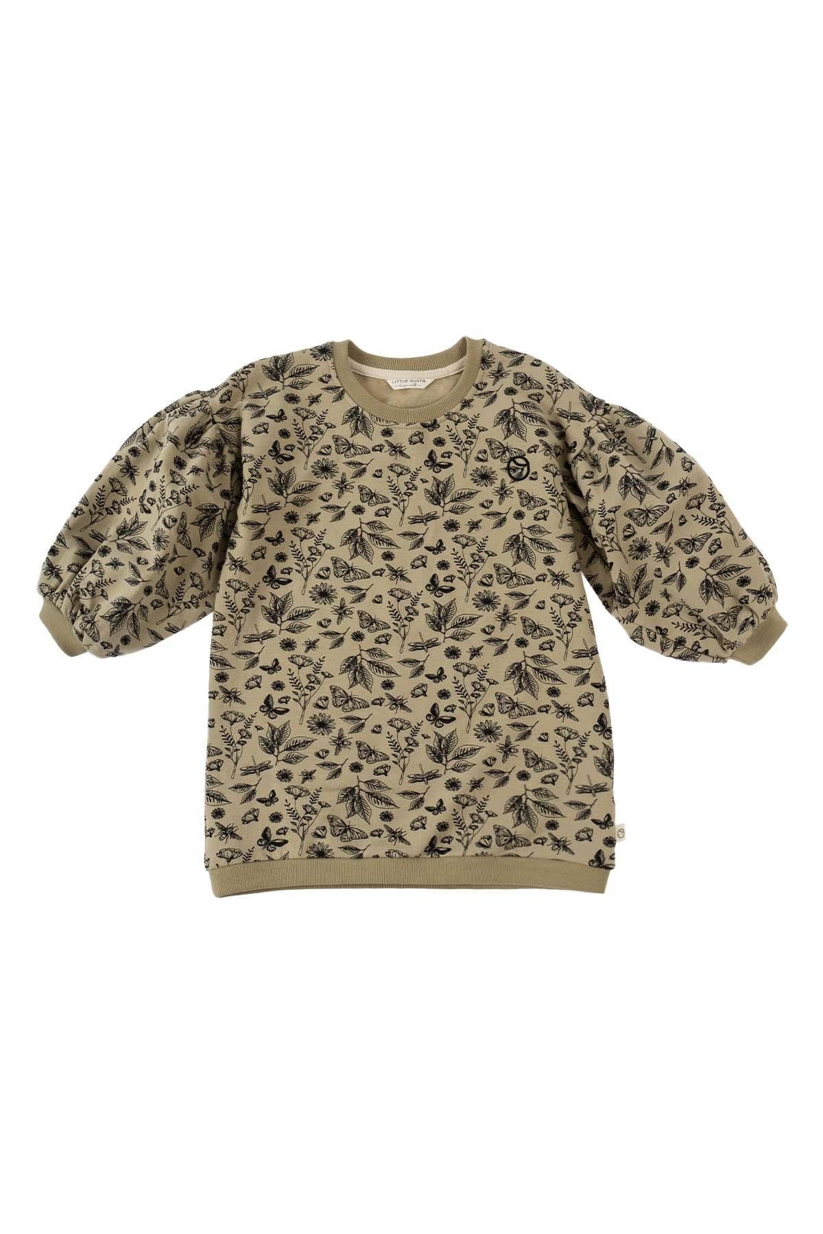 Balon Kollu Sweat Çocuk Orenda Haki Organik Pamuk - Little Gusto - Çocuk Sweat