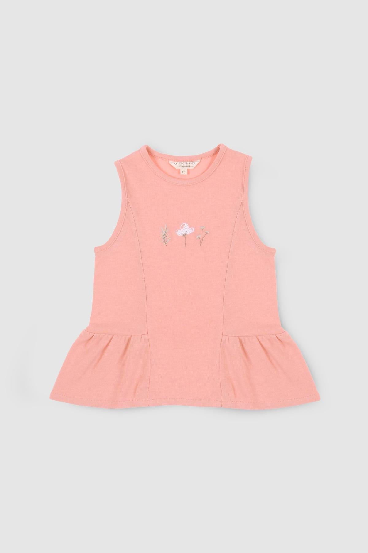 Bambu Çiçek Nakışlı Çocuk Pembe Bluz - Little Gusto - Bluz