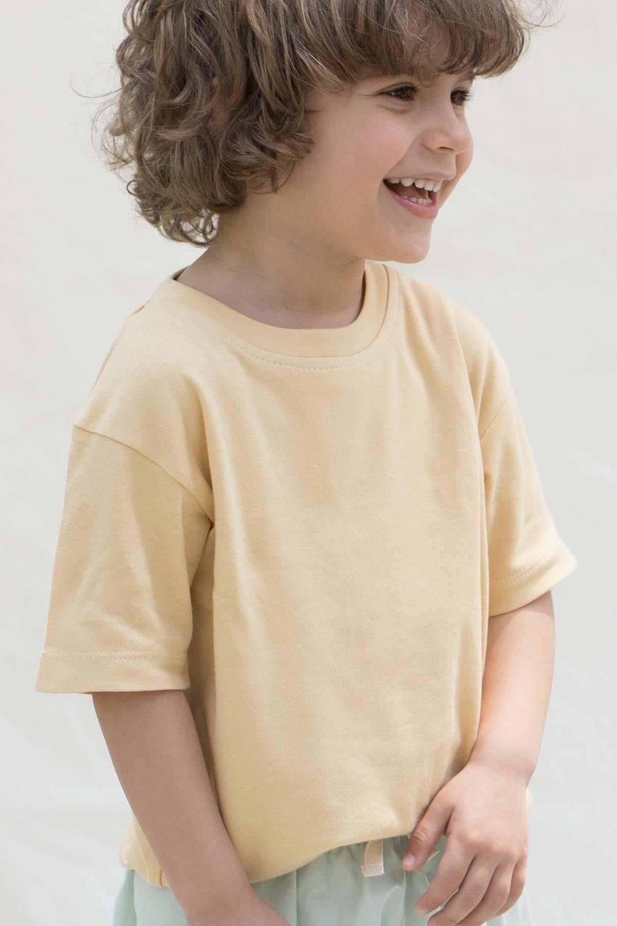 Bambu Oversize Çocuk Tişört Sarı - Little Gusto - 