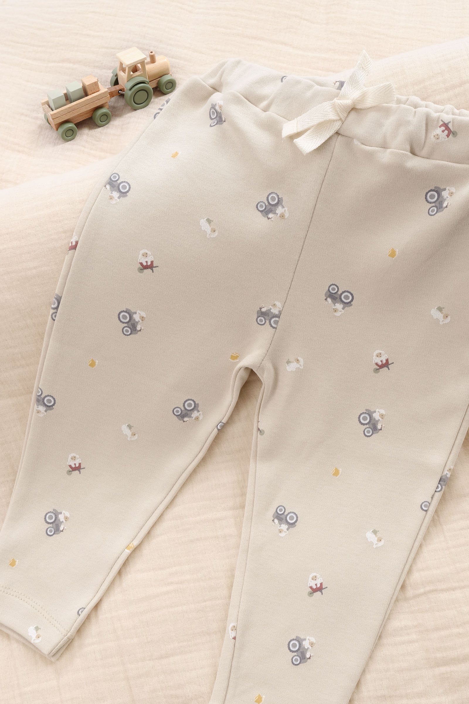 Organik Pamuk Bebek Pantolonu Bej Little Farm Pantolon Little Gusto