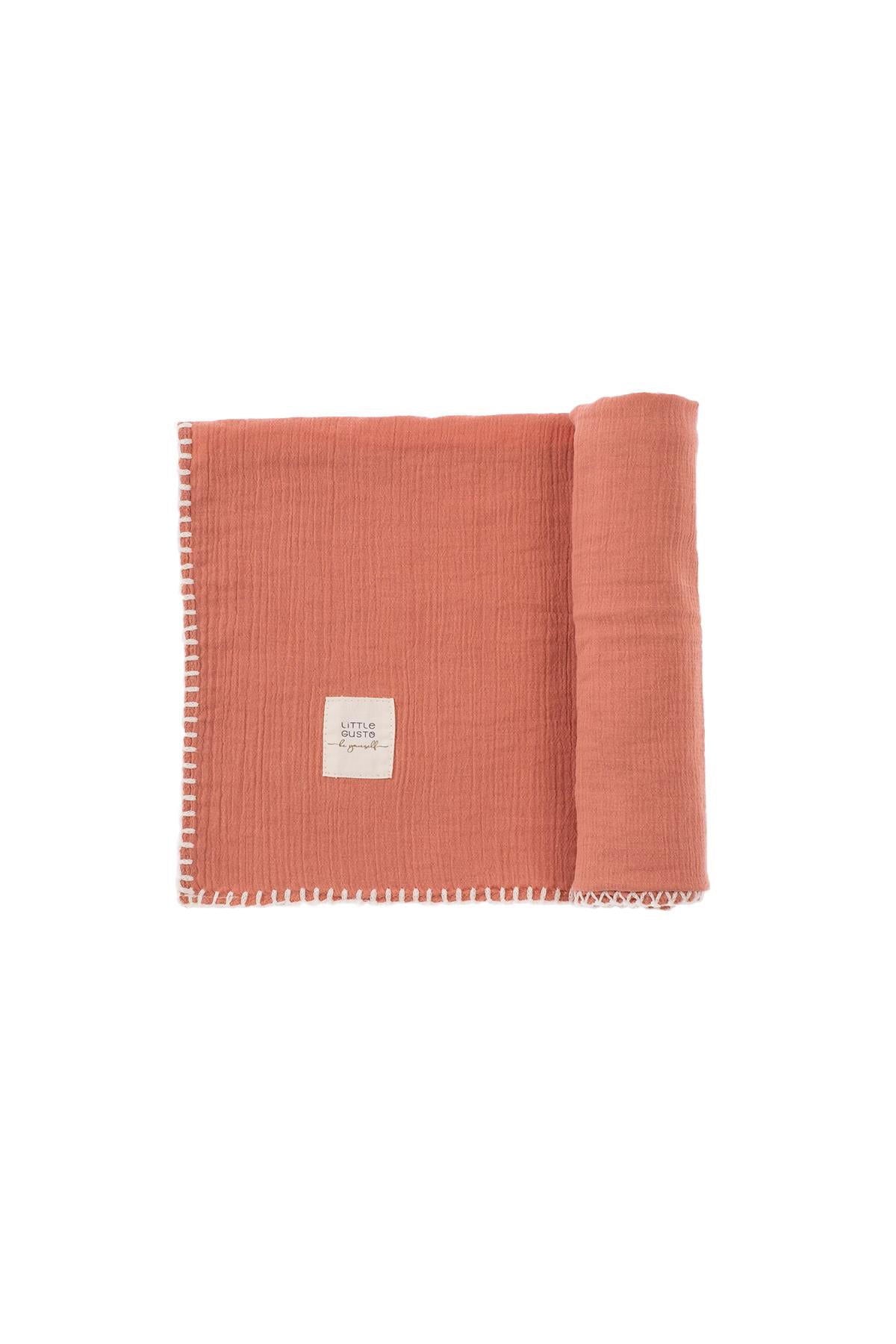 Bebek Müslin Bezi Örtü ve Kese Seti Organik Pamuk 120 cm Pembe - Little Gusto - 