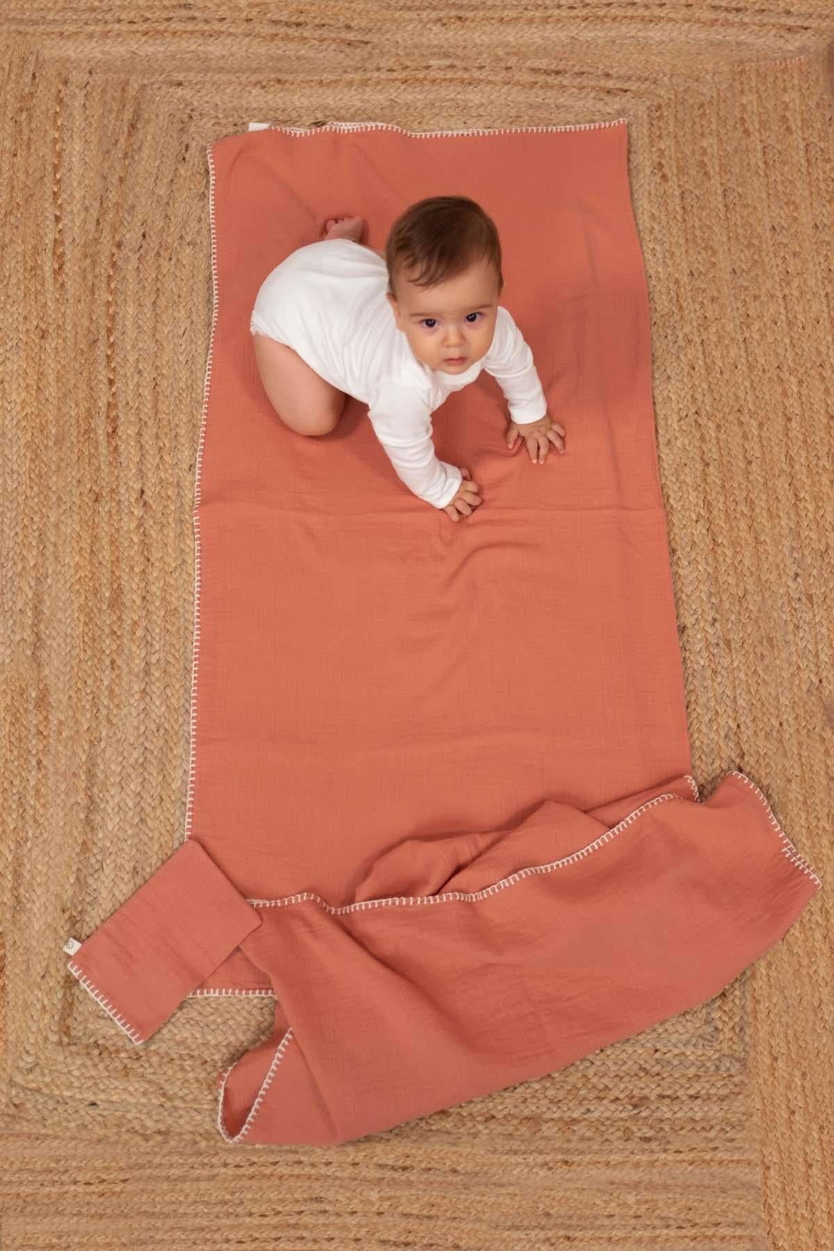 Bebek Müslin Bezi Örtü ve Kese Seti Organik Pamuk 120 cm Pembe - Little Gusto - 