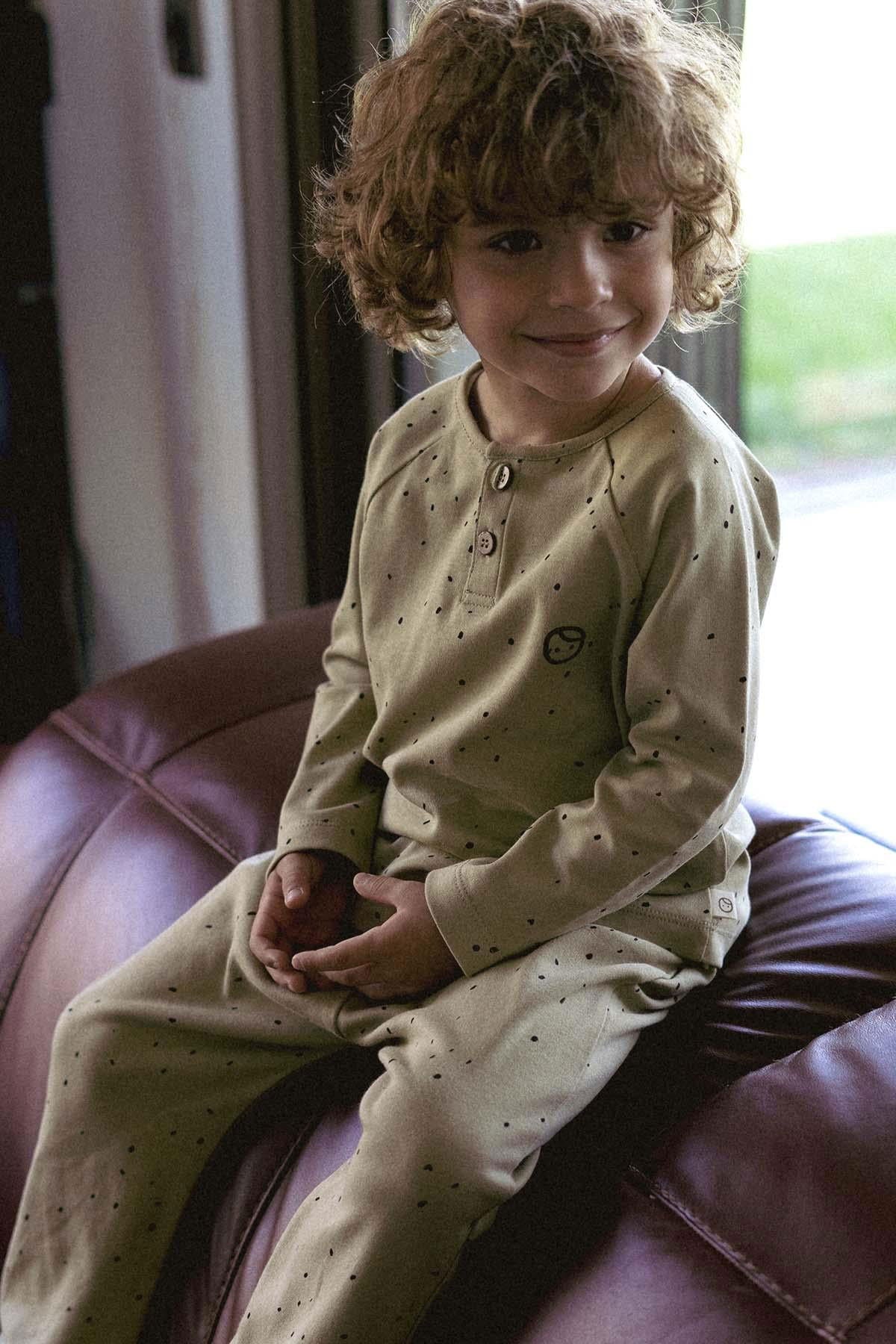 Bebek Pijama Takımı Cosmos Haki Organik  Pamuk - Little Gusto - Bebek Takımları