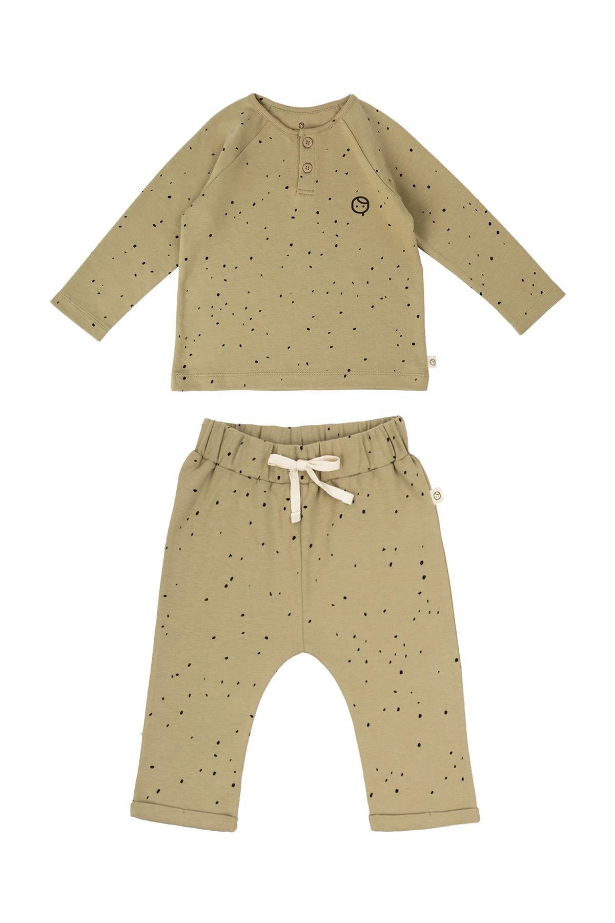 Bebek Pijama Takımı Cosmos Haki Organik  Pamuk - Little Gusto - 