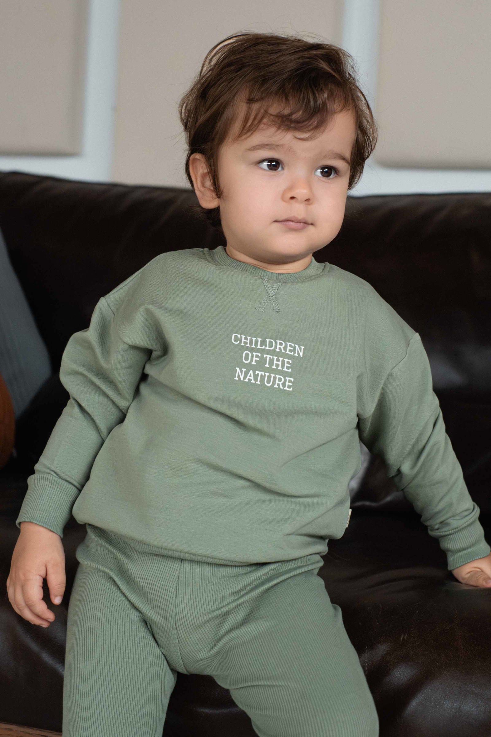 Bebek Sweatshirt Yeşil Organik Pamuk - Little Gusto - 