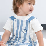 Organik Pamuk Müslin Bebek Salopet Mavi Çizgili Salopet Little Gusto