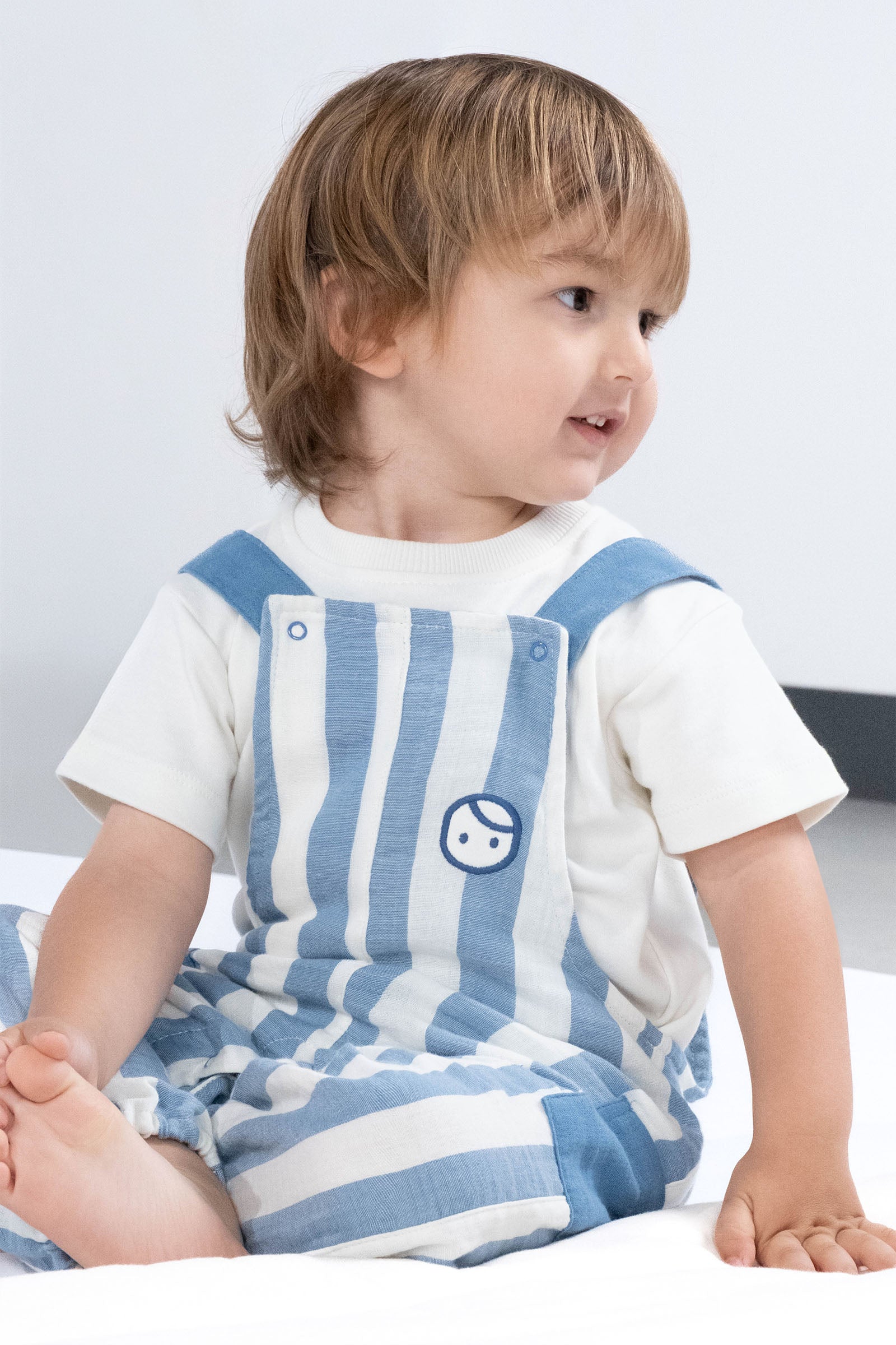 Organik Pamuk Müslin Bebek Salopet Mavi Çizgili Salopet Little Gusto