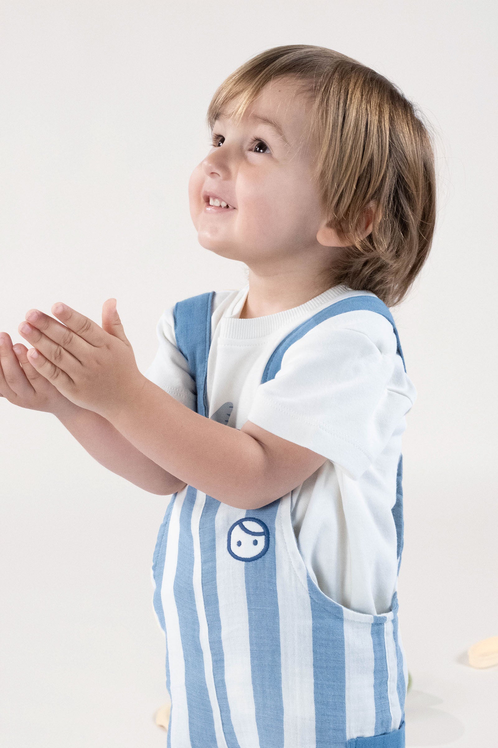 Organik Pamuk Müslin Bebek Salopet Mavi Çizgili Salopet Little Gusto