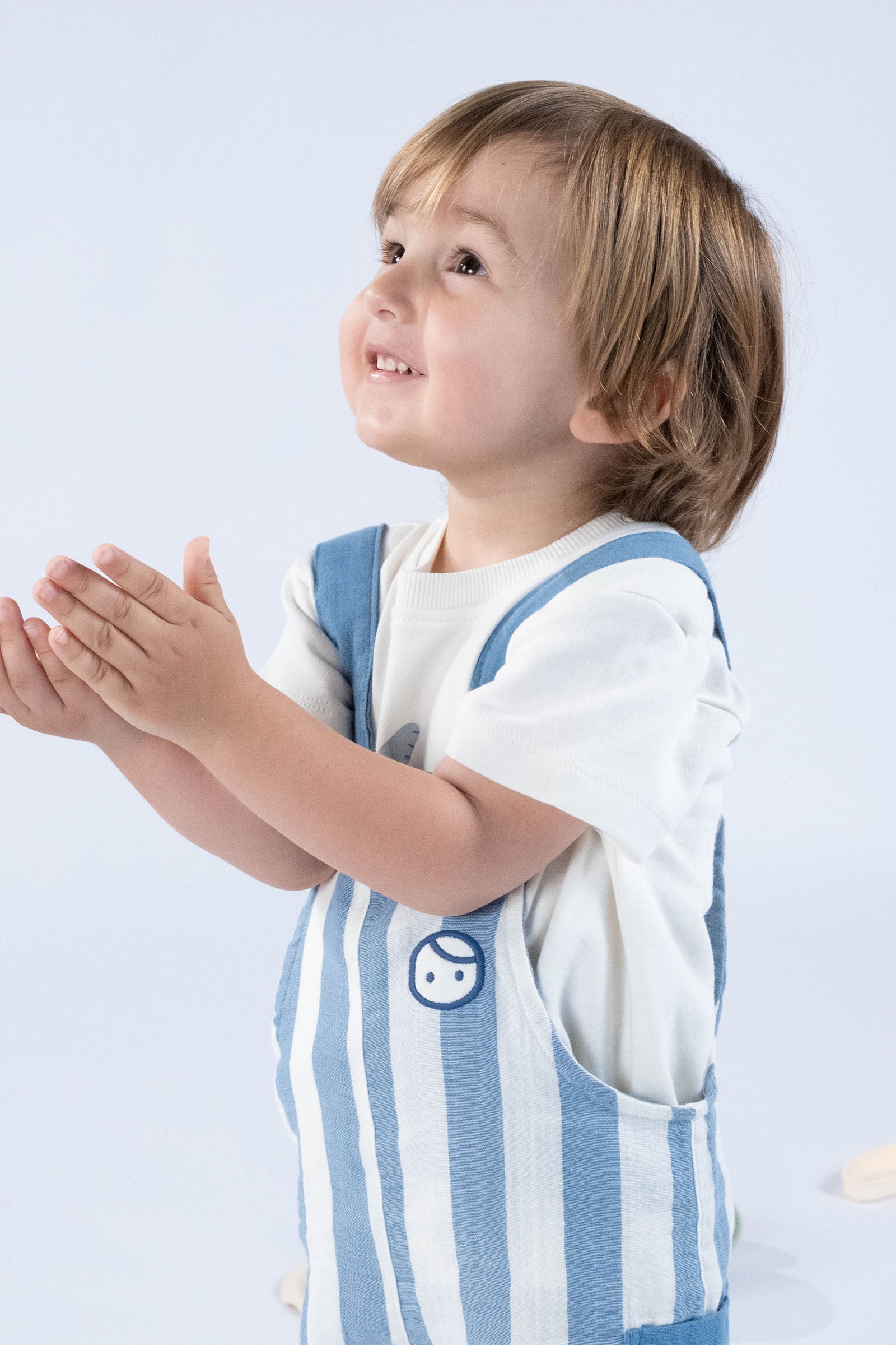 Organik Pamuk Müslin Bebek Salopet Mavi Çizgili Salopet Little Gusto