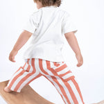 Organik Pamuk Müslin Bebek Pantolonu Turuncu Çizgili Pantolon Little Gusto