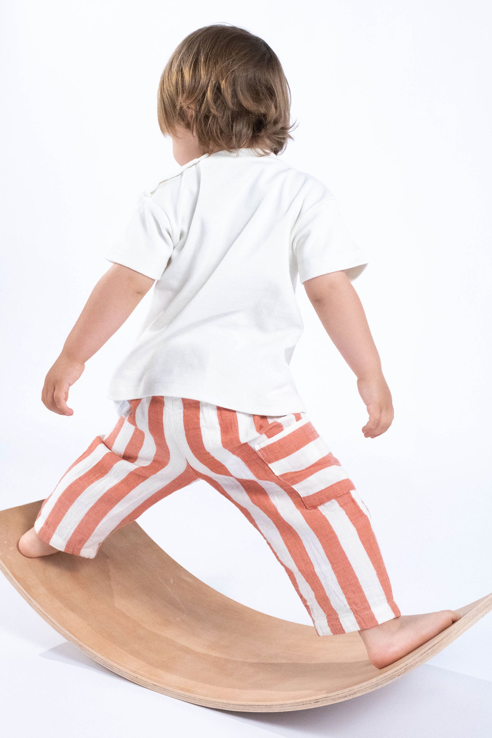 Organik Pamuk Müslin Bebek Pantolonu Turuncu Çizgili Pantolon Little Gusto