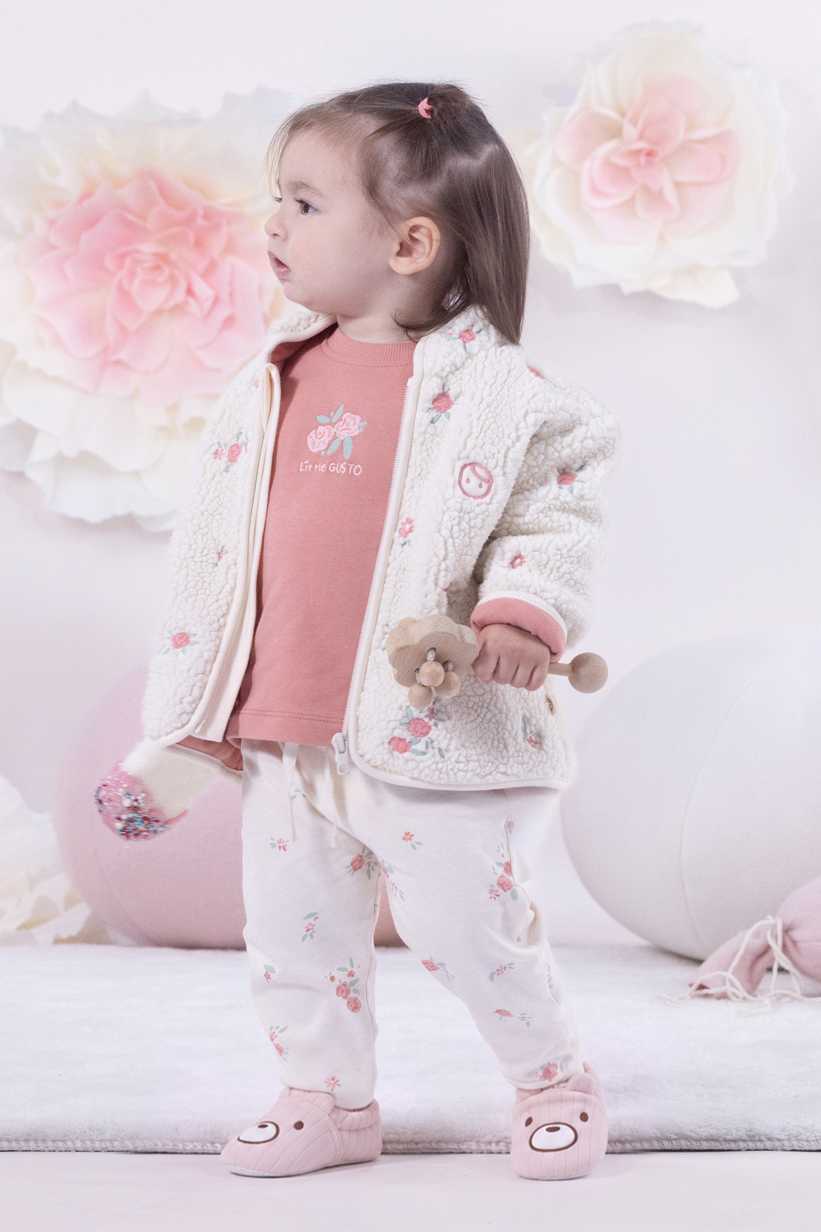 Wellsoft Çiçek Nakışlı Ekru Bebek Ceket Ceket Little Gusto